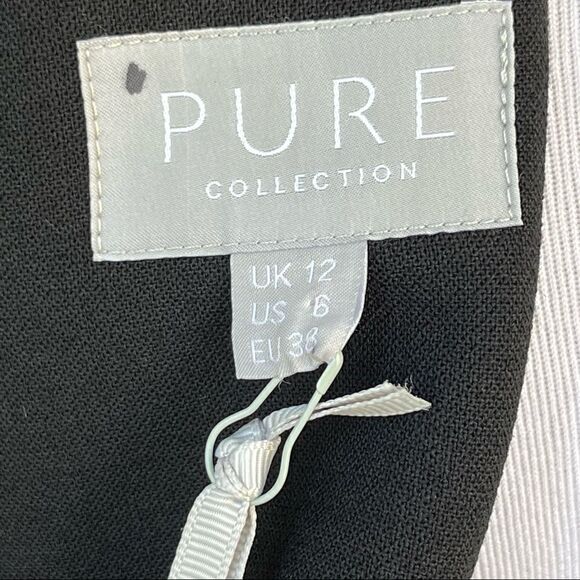 Pure Collection Black Wool Blend Tailored Short Sleeve Top - Picture 9 of 10